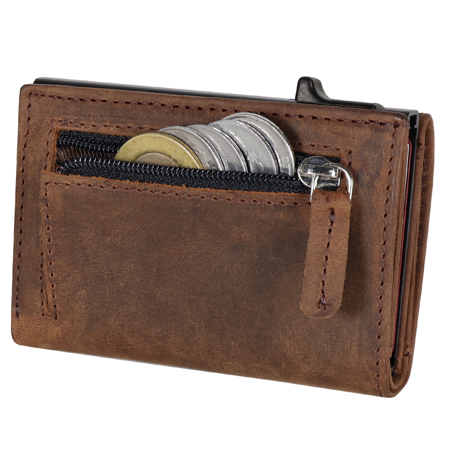 DOECRAFT Men Casual, Formal Brown, Black Genuine Leather, Aluminium Wallet (10 Card Slots)
