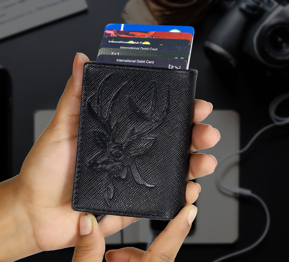 DOECRAFT Men Casual, Formal Black Genuine Leather Wallet (8 Card Slots)