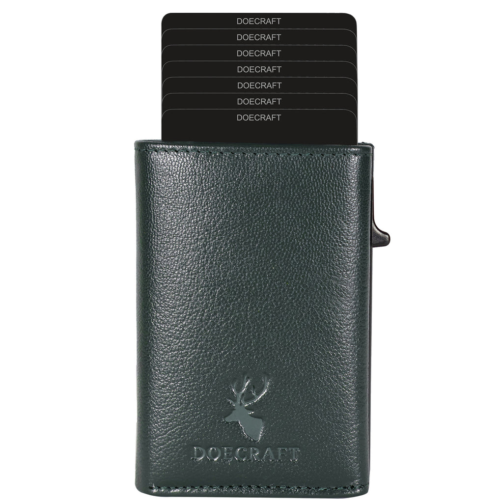DOECRAFT Men Casual, Formal Green, Black Genuine Leather, Aluminium Wallet (10 Card Slots)