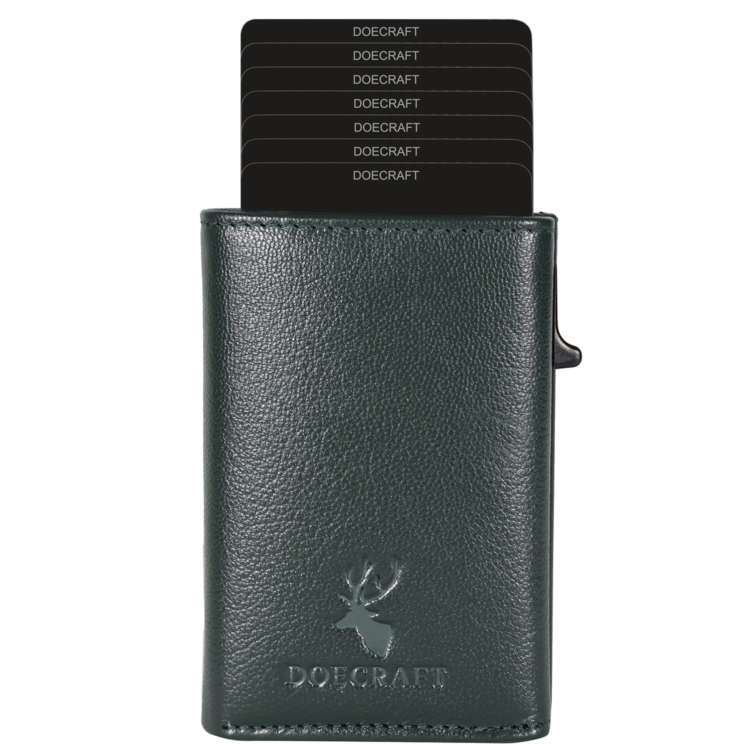 DOECRAFT Men Casual, Formal Green, Black Genuine Leather, Aluminium Wallet (10 Card Slots)