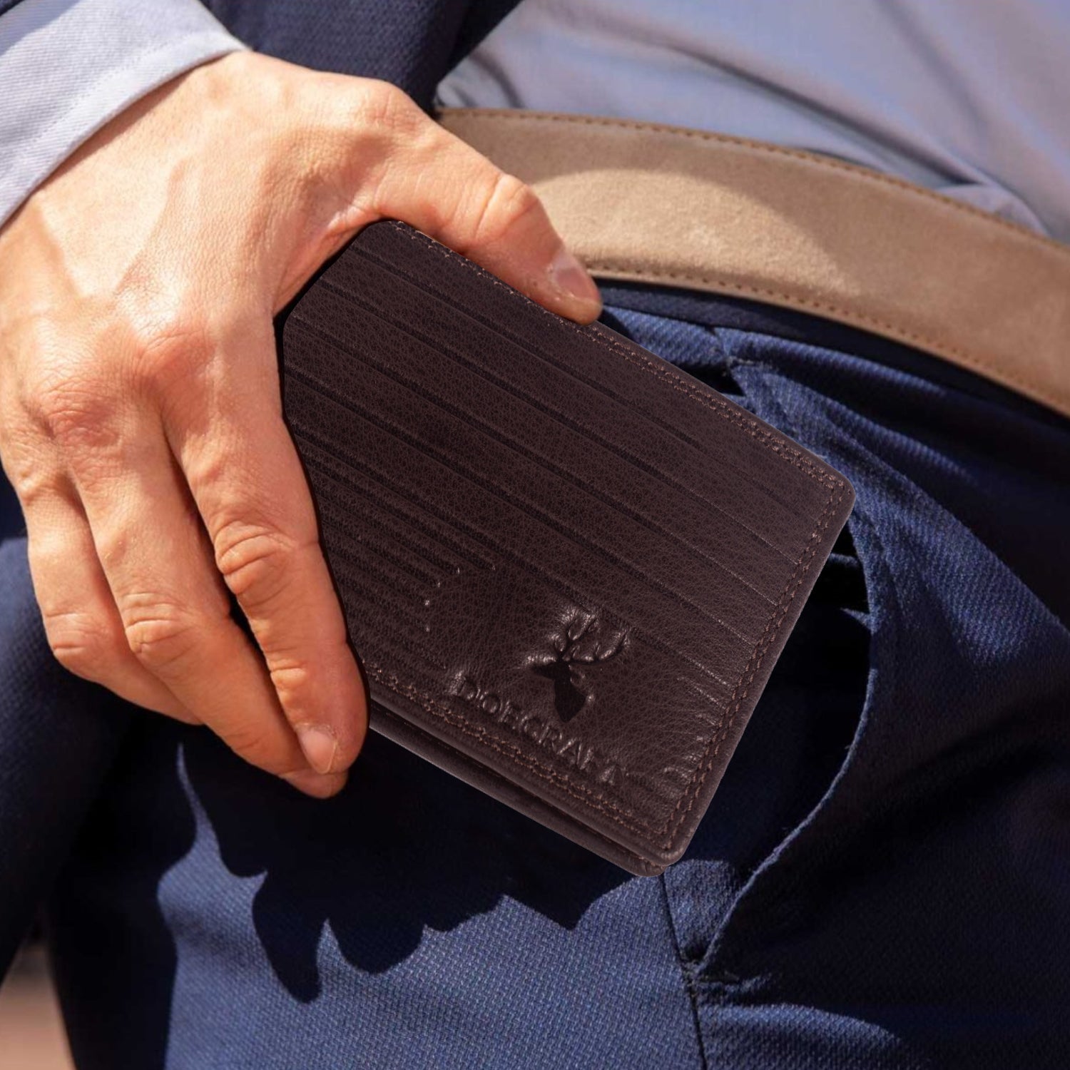 DOECRAFT Men Casual, Formal Brown Genuine Leather Wallet (8 Card Slots)