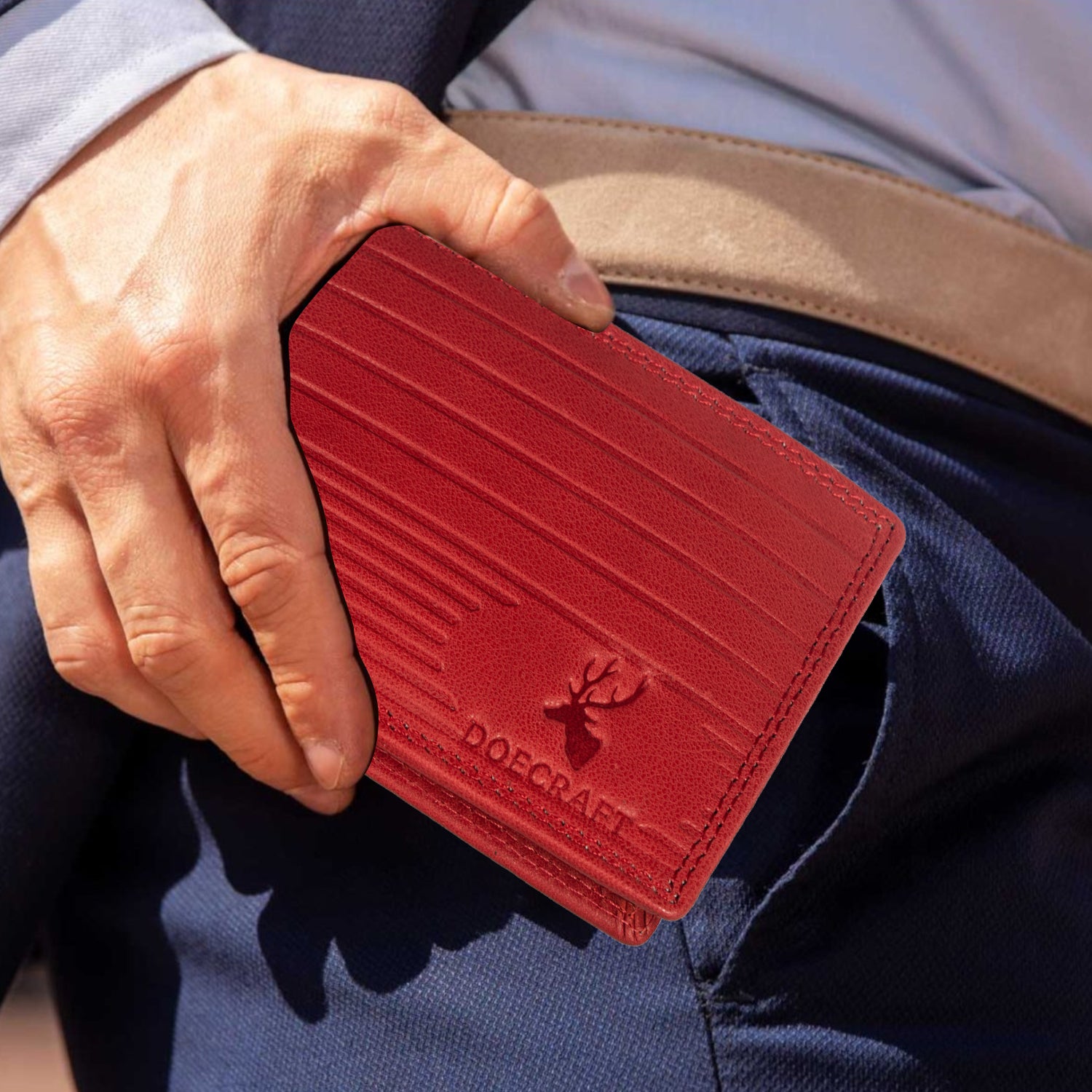 DOECRAFT Men Casual, Formal Red Genuine Leather Wallet (8 Card Slots)