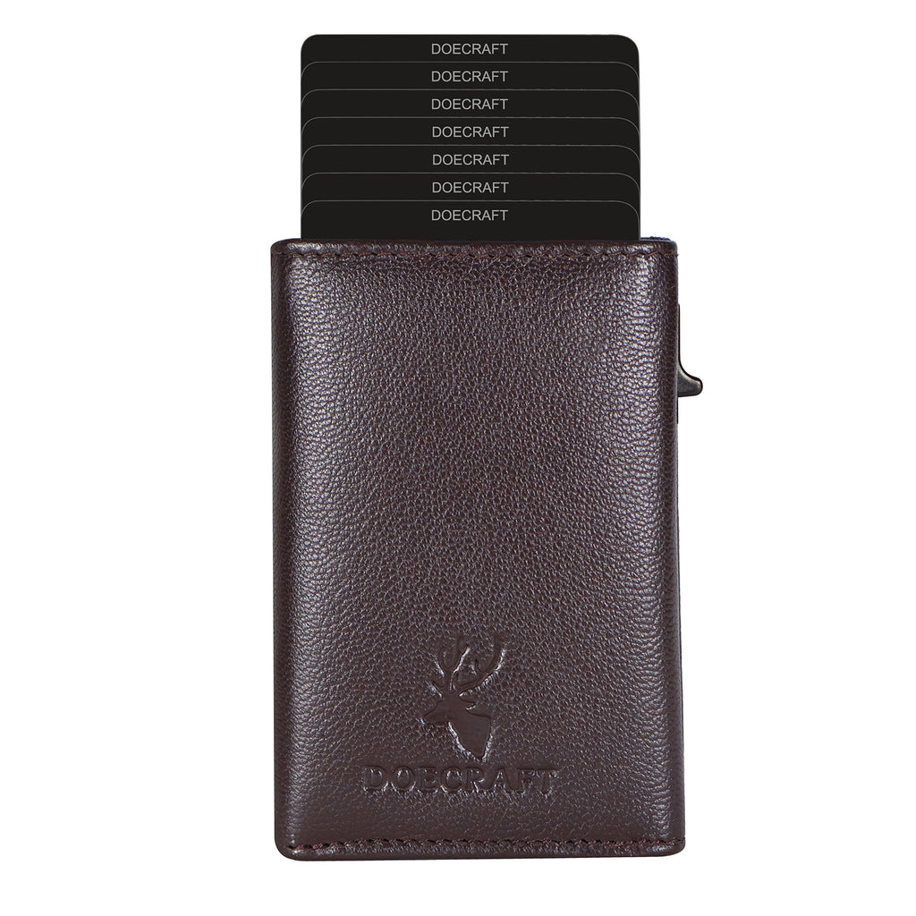 DOECRAFT Men Casual, Formal Brown, Black Genuine Leather, Aluminium Wallet (10 Card Slots)