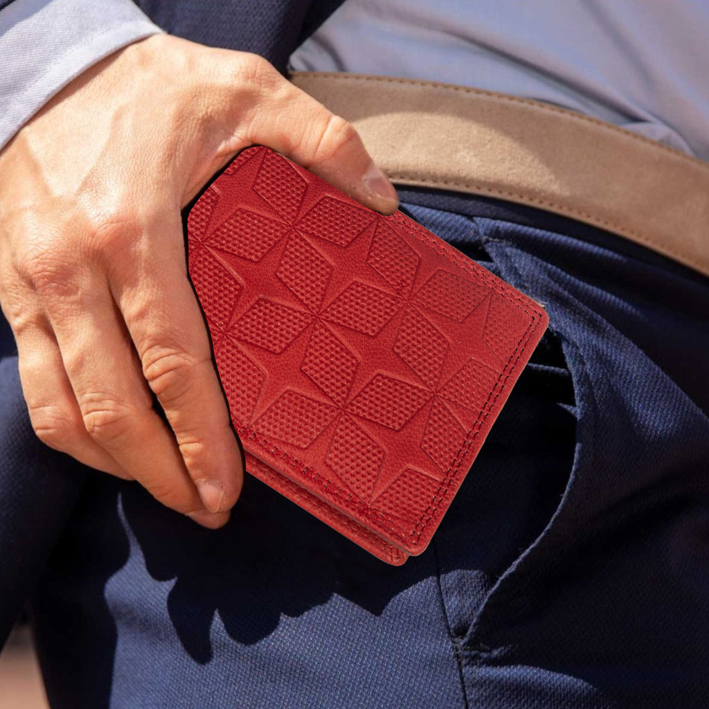 DOECRAFT Men Casual, Formal, Trendy Red Genuine Leather Wallet (8 Card Slots)