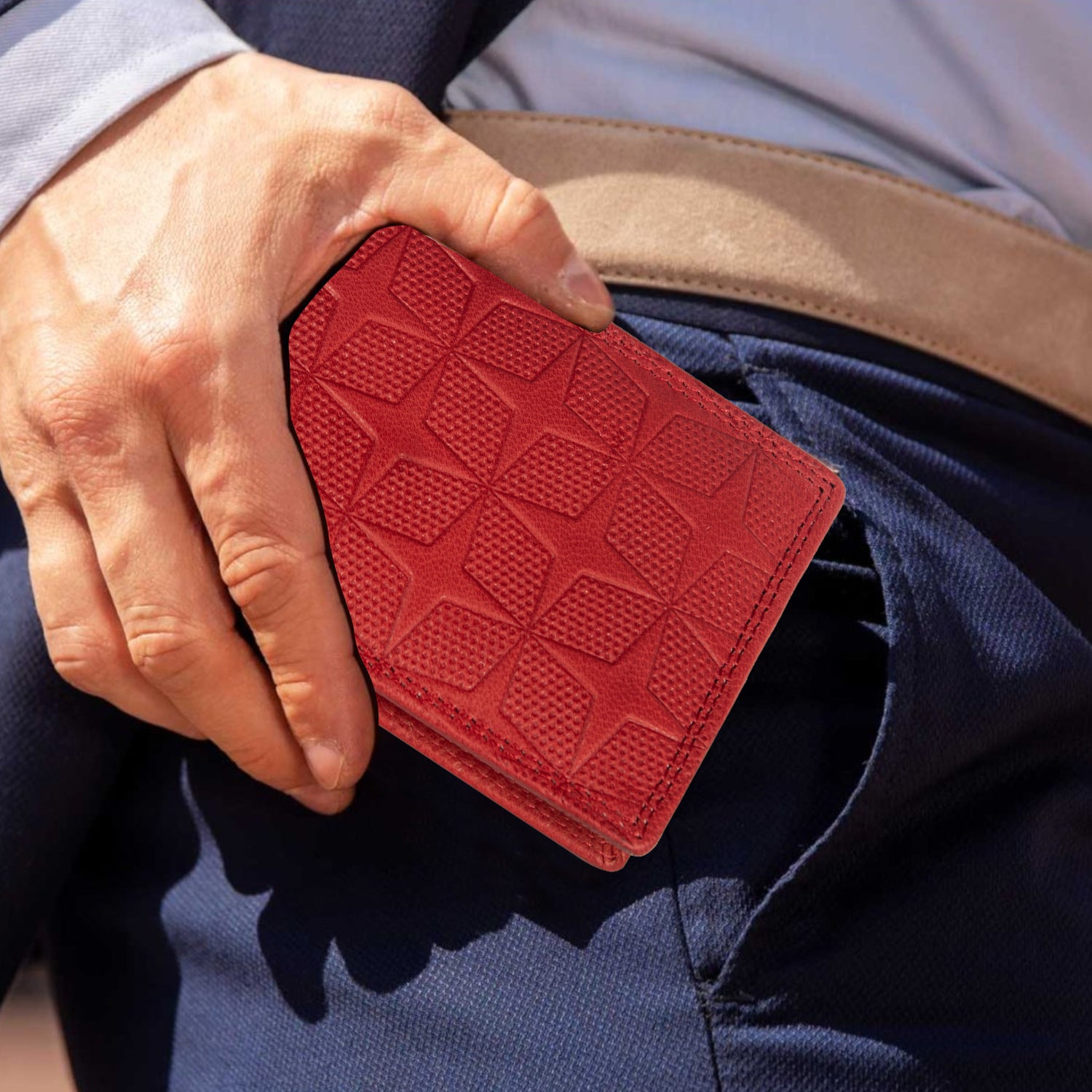 DOECRAFT Men Casual, Formal, Trendy Red Genuine Leather Wallet (8 Card Slots)