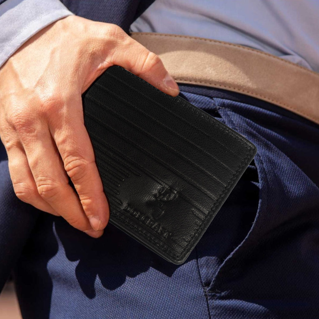 DOECRAFT Men Casual, Formal Black Genuine Leather Wallet (8 Card Slots)