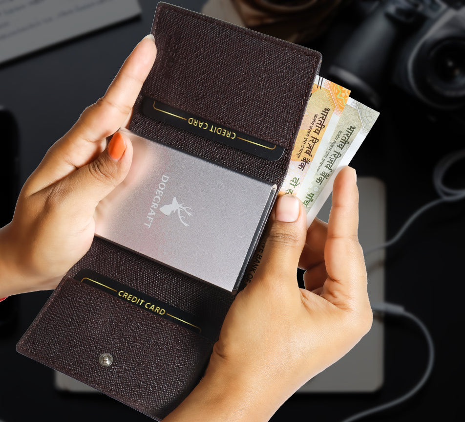 DOECRAFT Men Casual, Formal Brown Saffiano Genuine Leather Wallet (8 Card Slots)