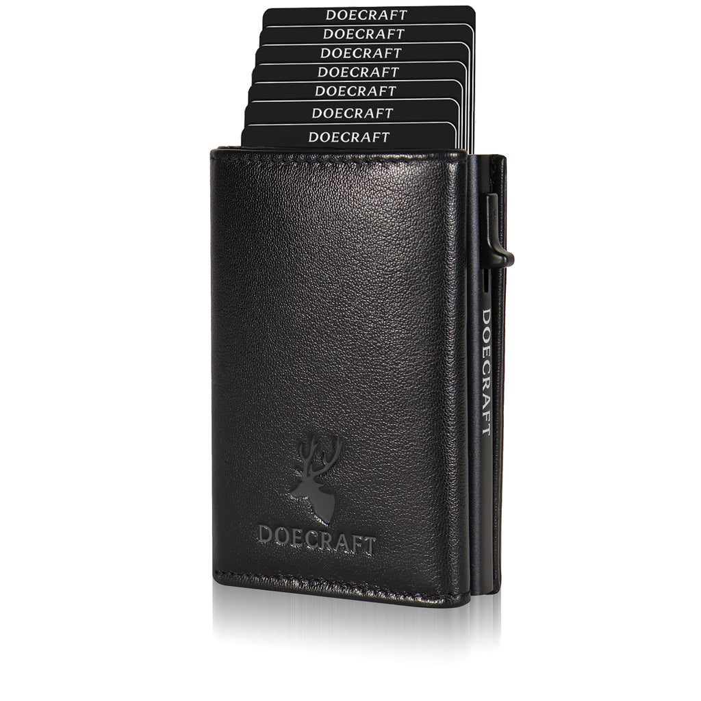 DOECRAFT Men Casual, Formal Black Genuine Leather, Aluminium Wallet (10 Card Slots)