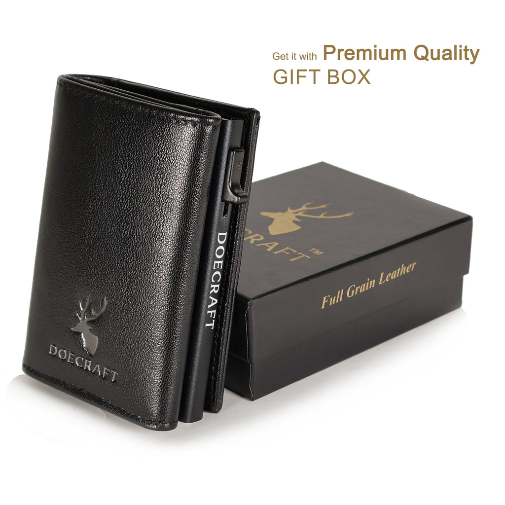 DOECRAFT Men Casual, Formal Black Genuine Leather, Aluminium Wallet (10 Card Slots)