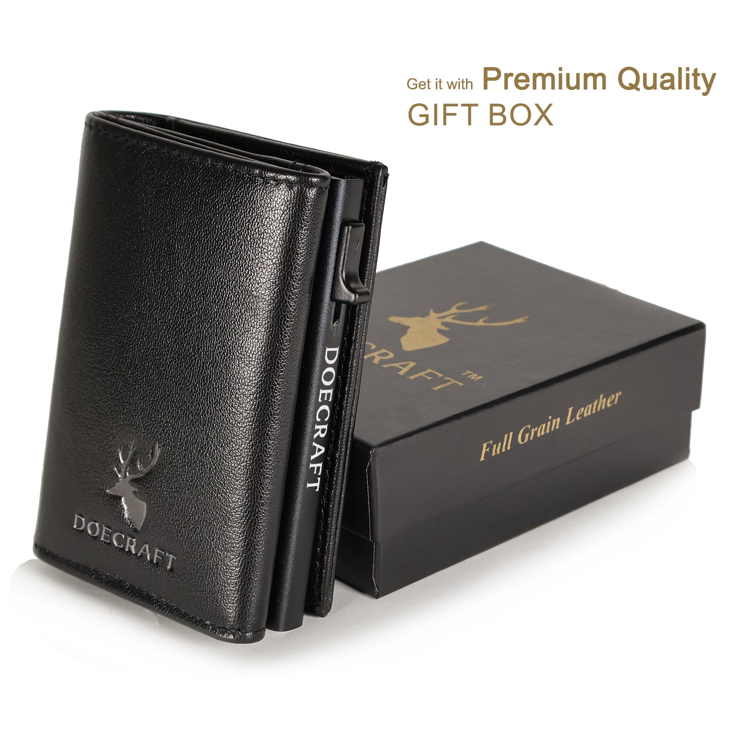 DOECRAFT Men Casual, Formal Black Genuine Leather, Aluminium Wallet (10 Card Slots)