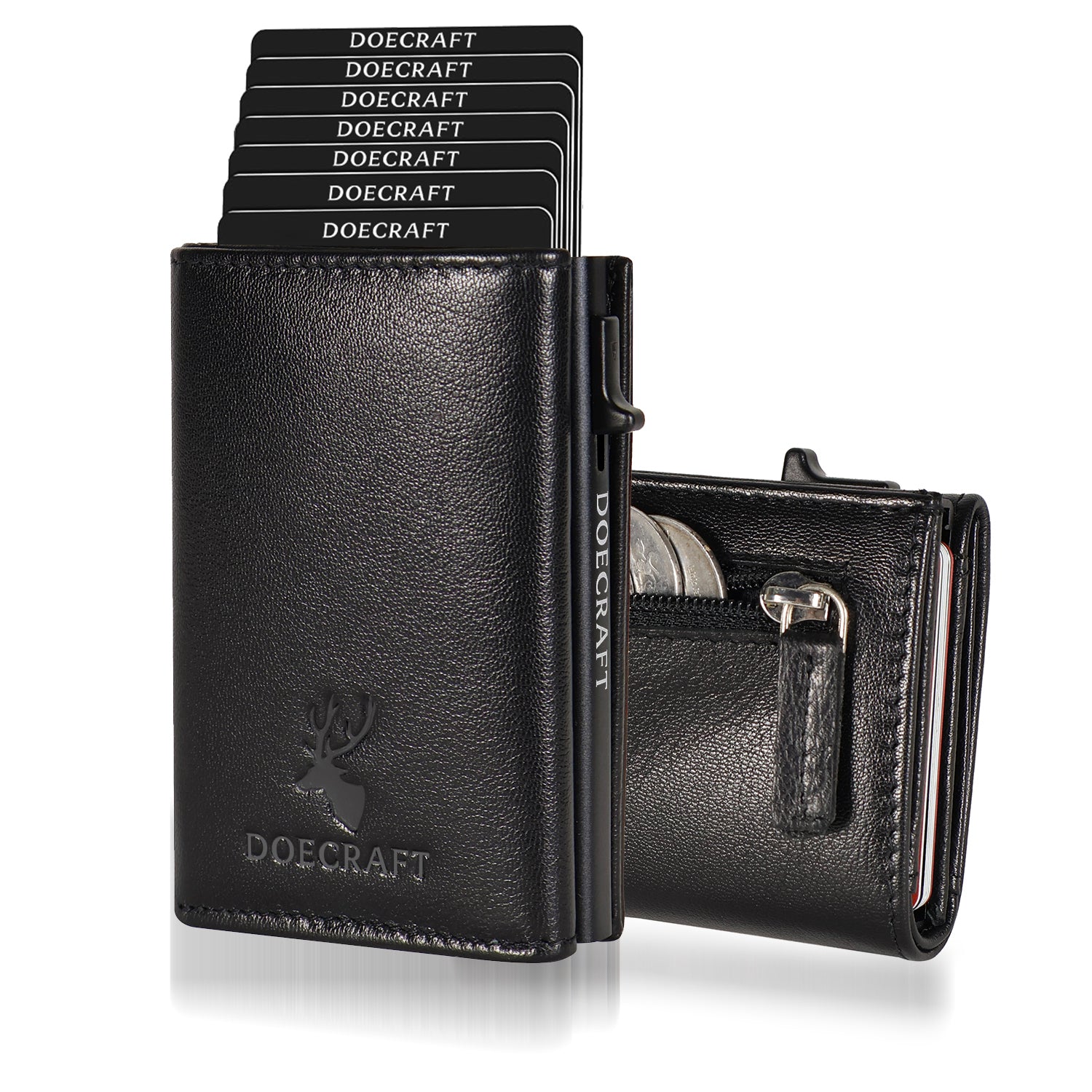 DOECRAFT Men Casual, Formal Black Genuine Leather, Aluminium Wallet (10 Card Slots)