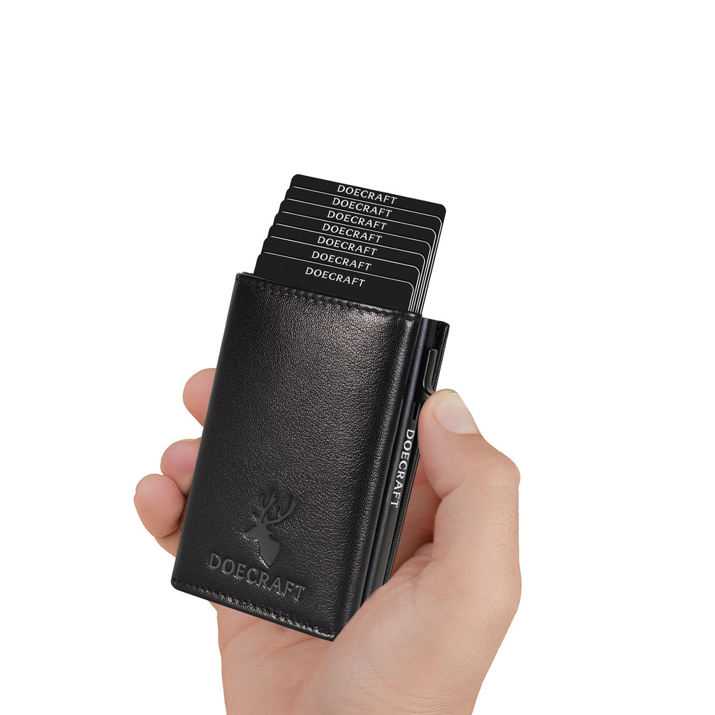 DOECRAFT Men Casual, Formal Black Genuine Leather, Aluminium Wallet (10 Card Slots)