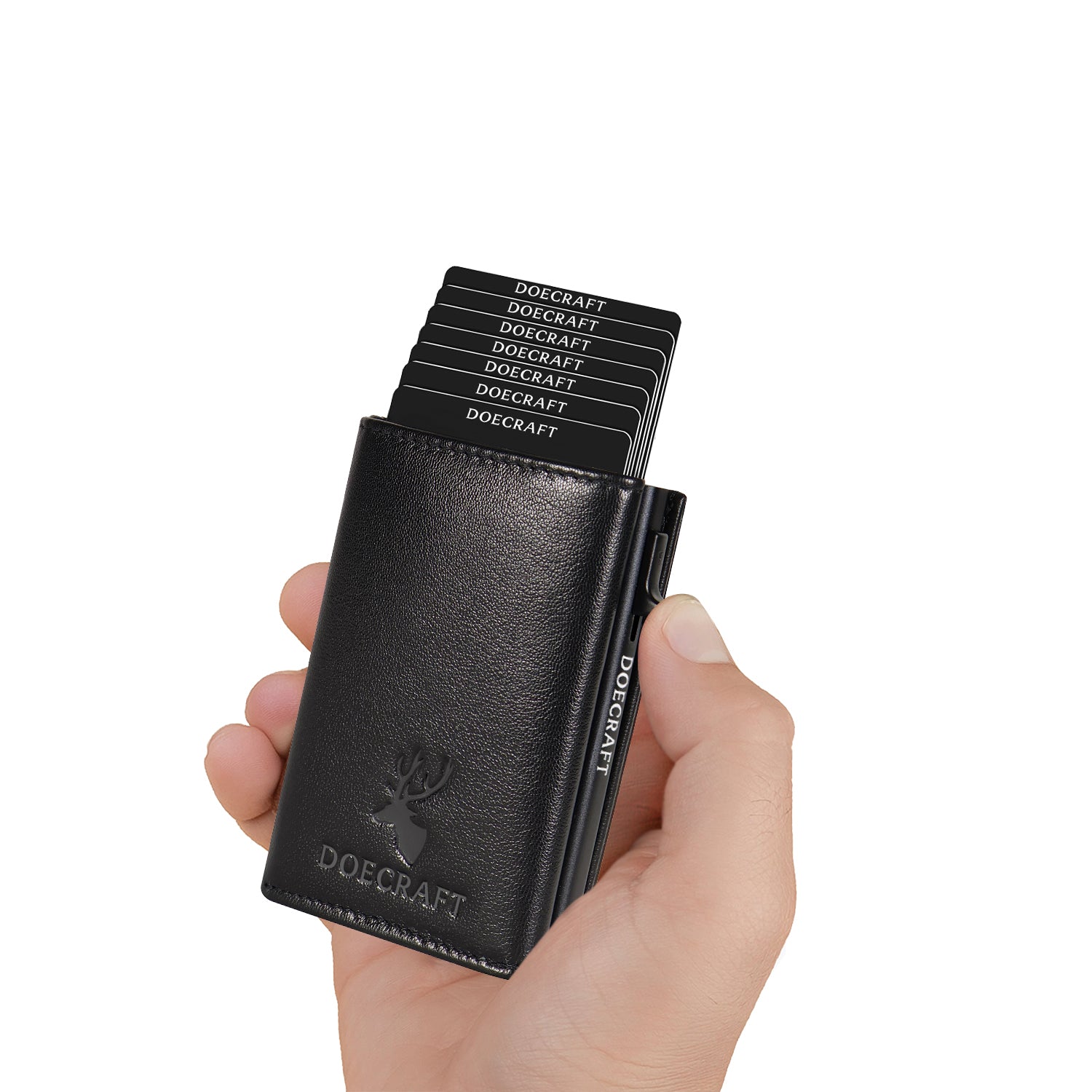 DOECRAFT Men Casual, Formal Black Genuine Leather, Aluminium Wallet (10 Card Slots)