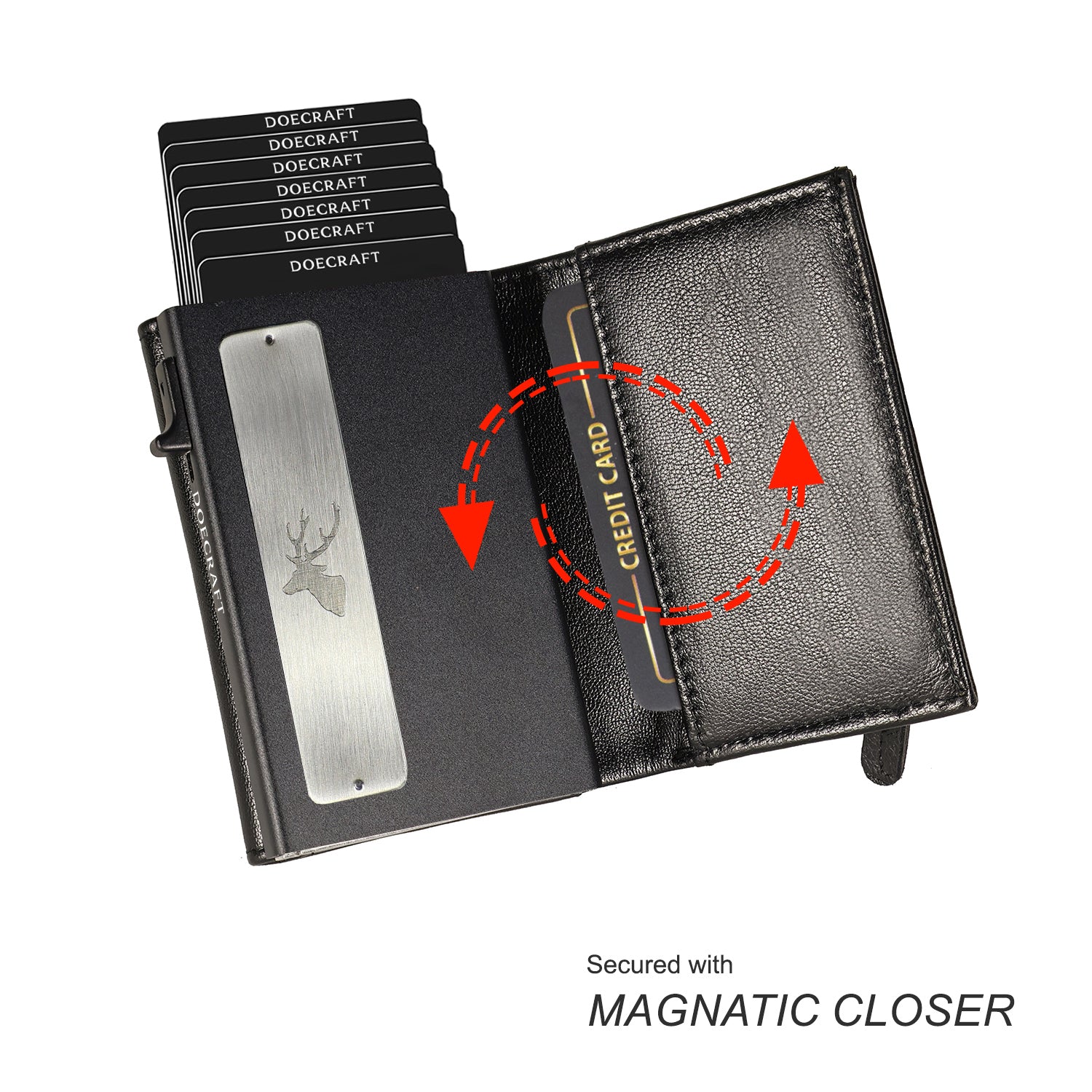 DOECRAFT Men Casual, Formal Black Genuine Leather, Aluminium Wallet (10 Card Slots)