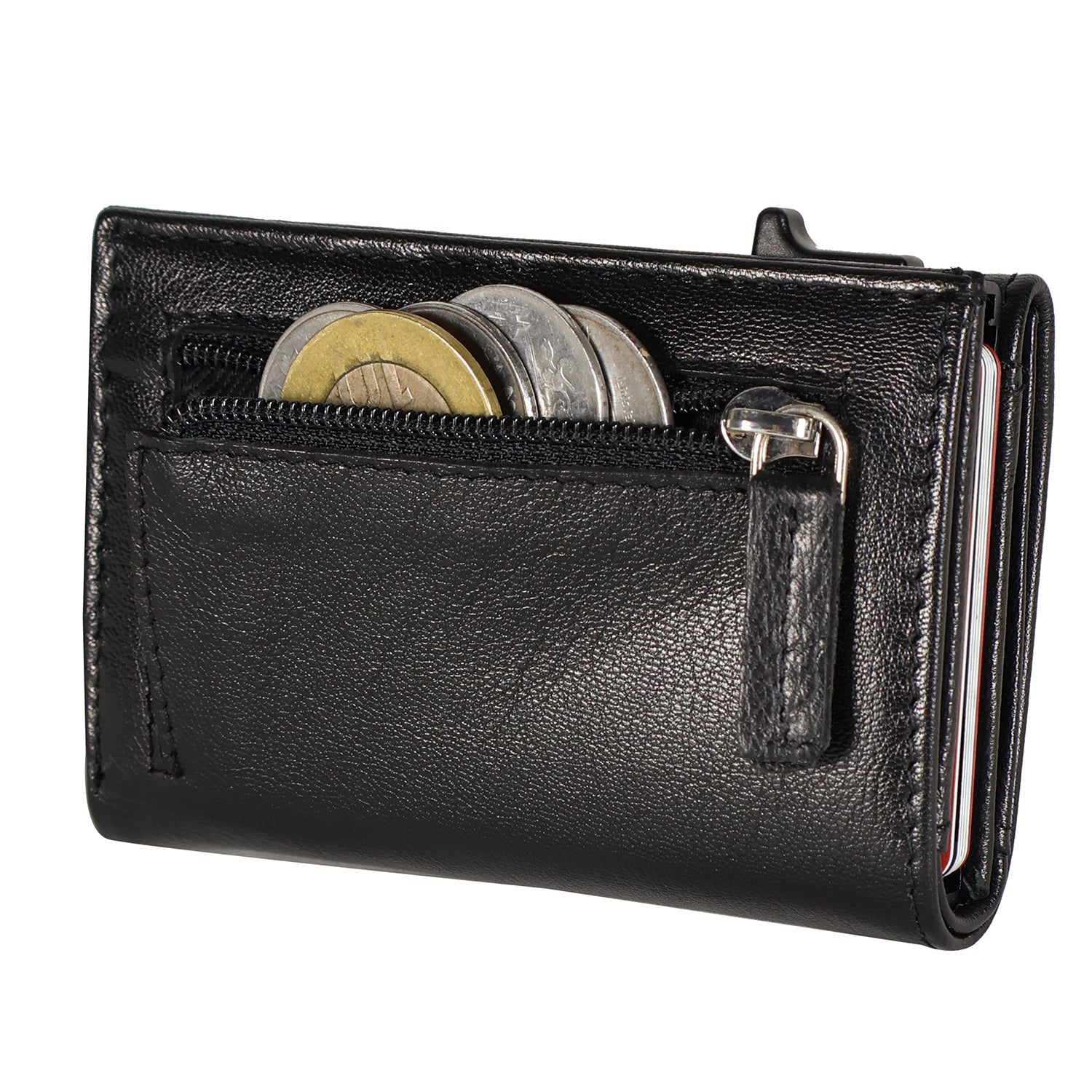 DOECRAFT Men Casual, Formal Black Genuine Leather, Aluminium Wallet (10 Card Slots)