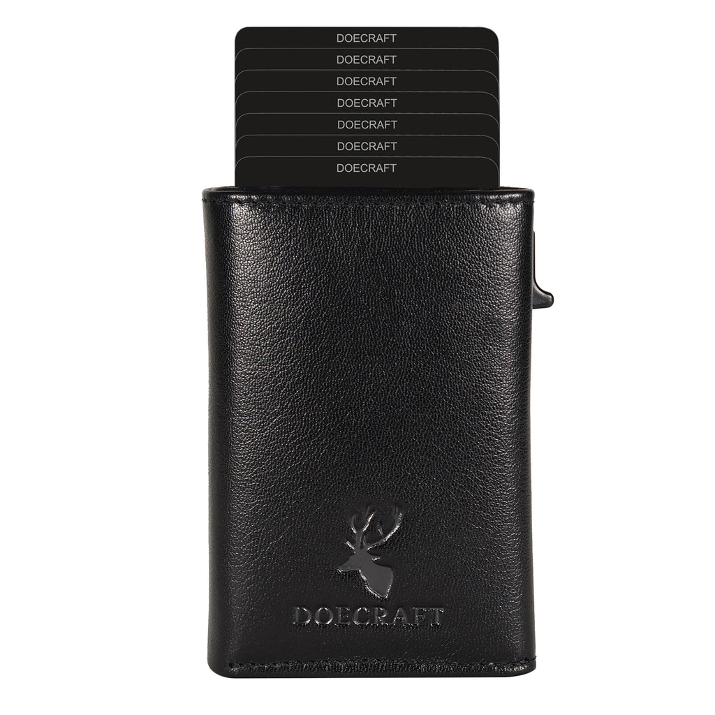 DOECRAFT Men Casual, Formal Black Genuine Leather, Aluminium Wallet (10 Card Slots)