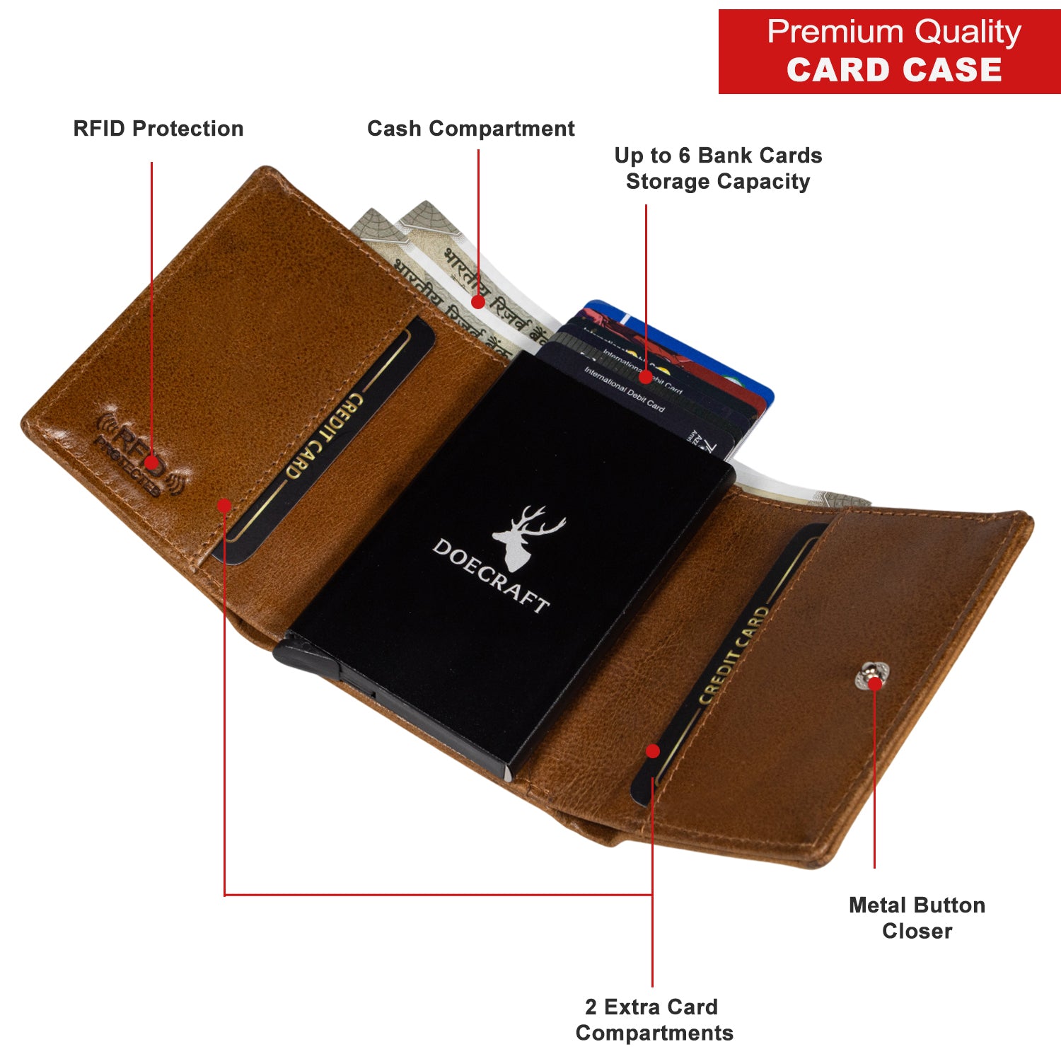 DOECRAFT Men Casual, Formal Tan, Black Genuine Leather Wallet (8 Card Slots)