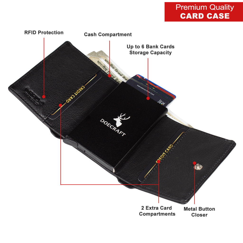 DOECRAFT Men Casual, Formal Black Genuine Leather Wallet (8 Card Slots)