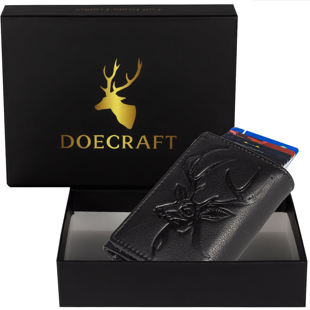 DOECRAFT Men Casual, Formal Black Genuine Leather Wallet (8 Card Slots)