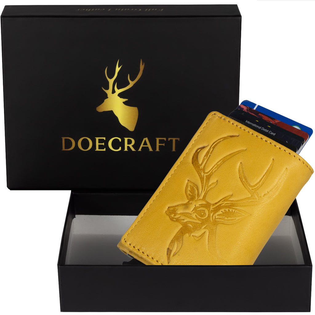 DOECRAFT Men Casual, Formal Yellow, Black Genuine Leather Wallet (8 Card Slots)