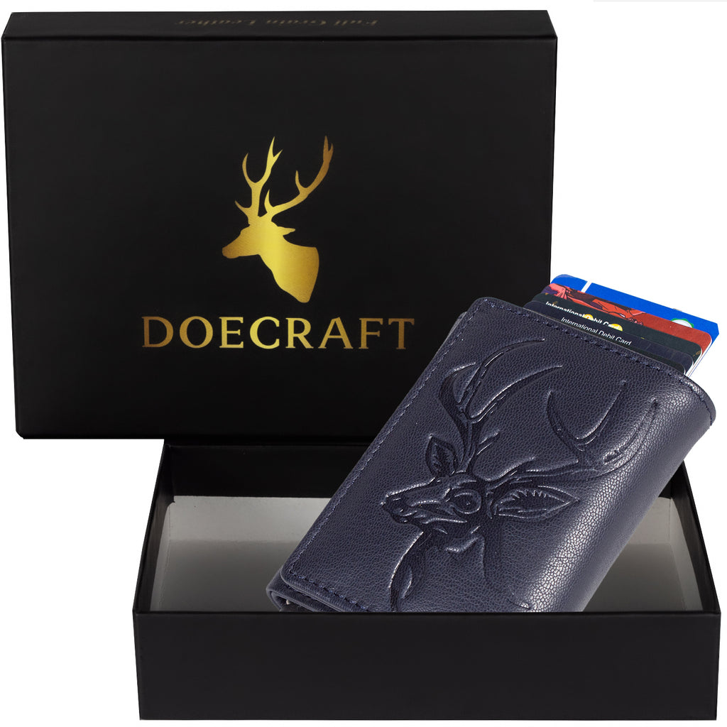DOECRAFT Men Casual, Formal Blue Genuine Leather Wallet (8 Card Slots)