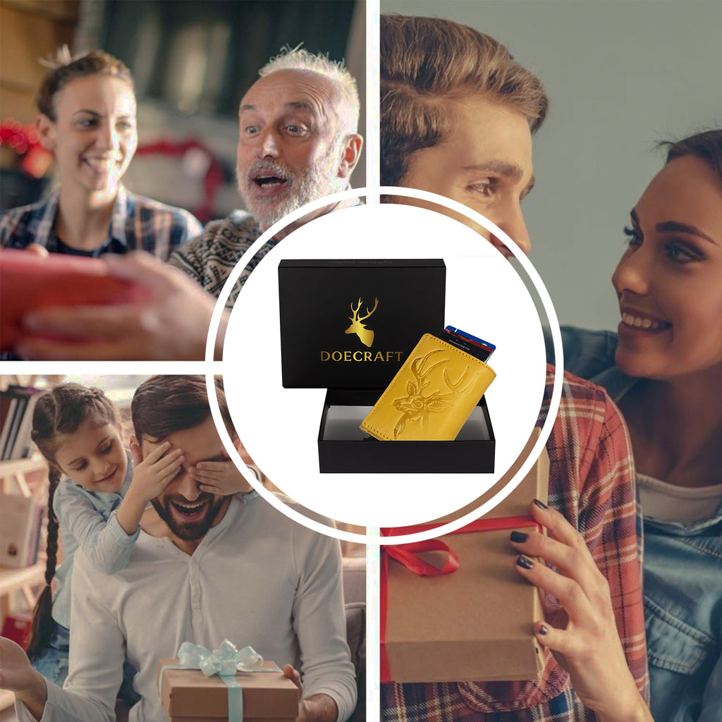 DOECRAFT Men Casual, Formal Yellow, Black Genuine Leather Wallet (8 Card Slots)