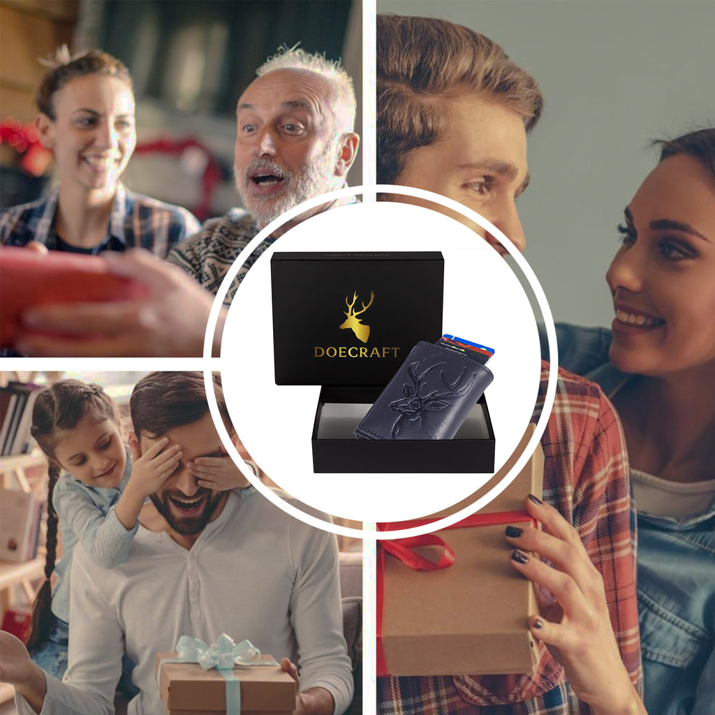 DOECRAFT Men Casual, Formal Blue Genuine Leather Wallet (8 Card Slots)