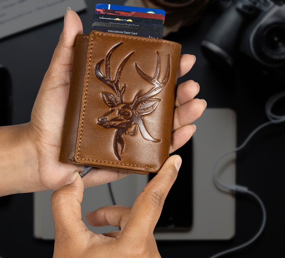 DOECRAFT Men Casual, Formal Tan, Black Genuine Leather Wallet (8 Card Slots)