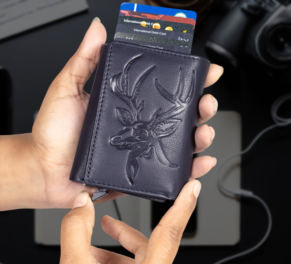 DOECRAFT Men Casual, Formal Blue Genuine Leather Wallet (8 Card Slots)