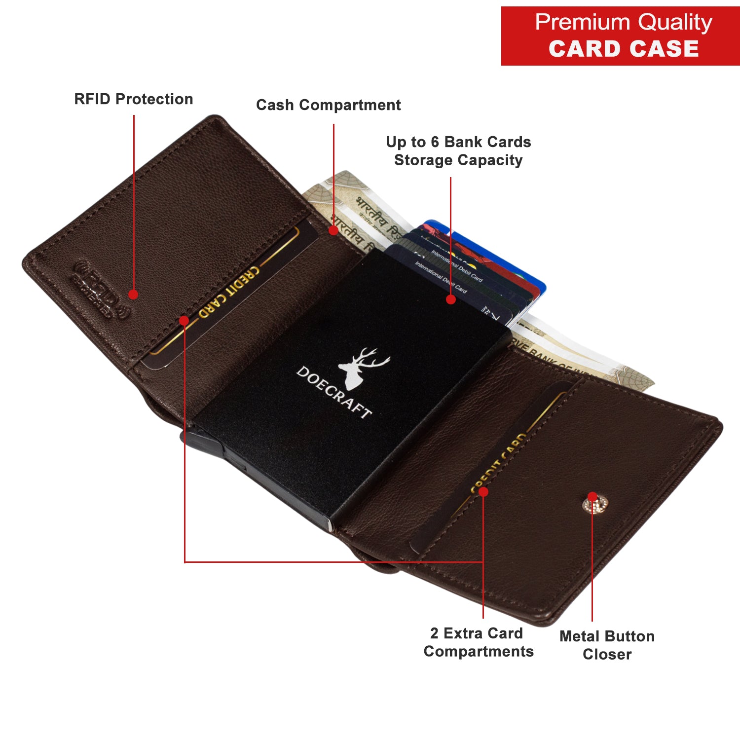 DOECRAFT Men Casual, Formal Brown Genuine Leather Wallet (8 Card Slots)