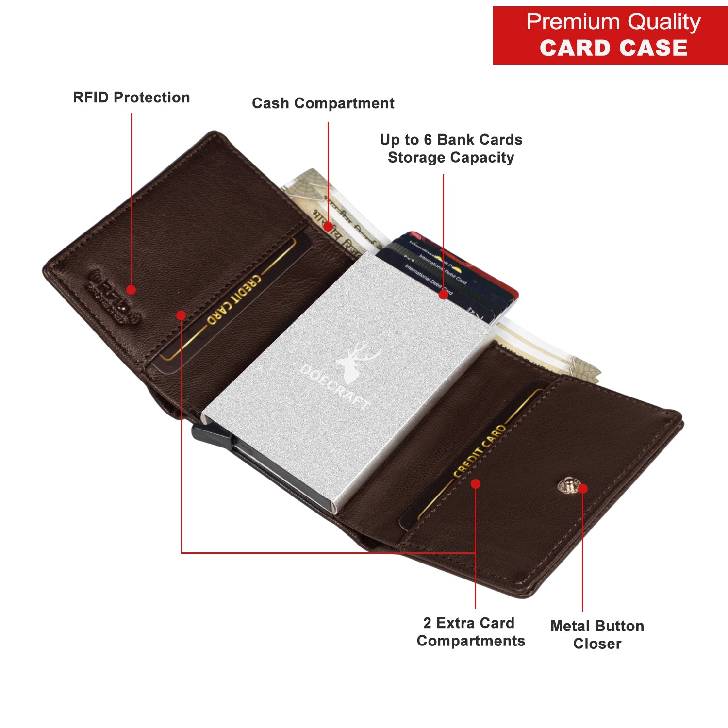 DOECRAFT Men Casual, Formal Brown, Silver Genuine Leather Wallet (8 Card Slots)