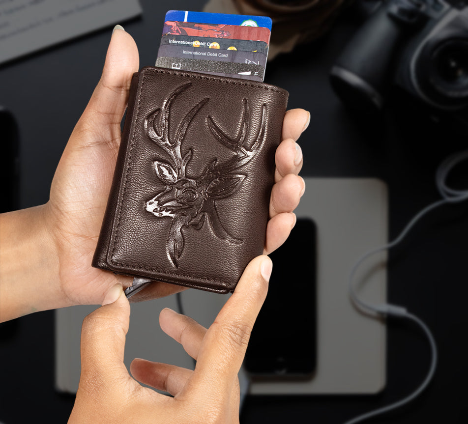 DOECRAFT Men Casual, Formal Brown, Silver Genuine Leather Wallet (8 Card Slots)