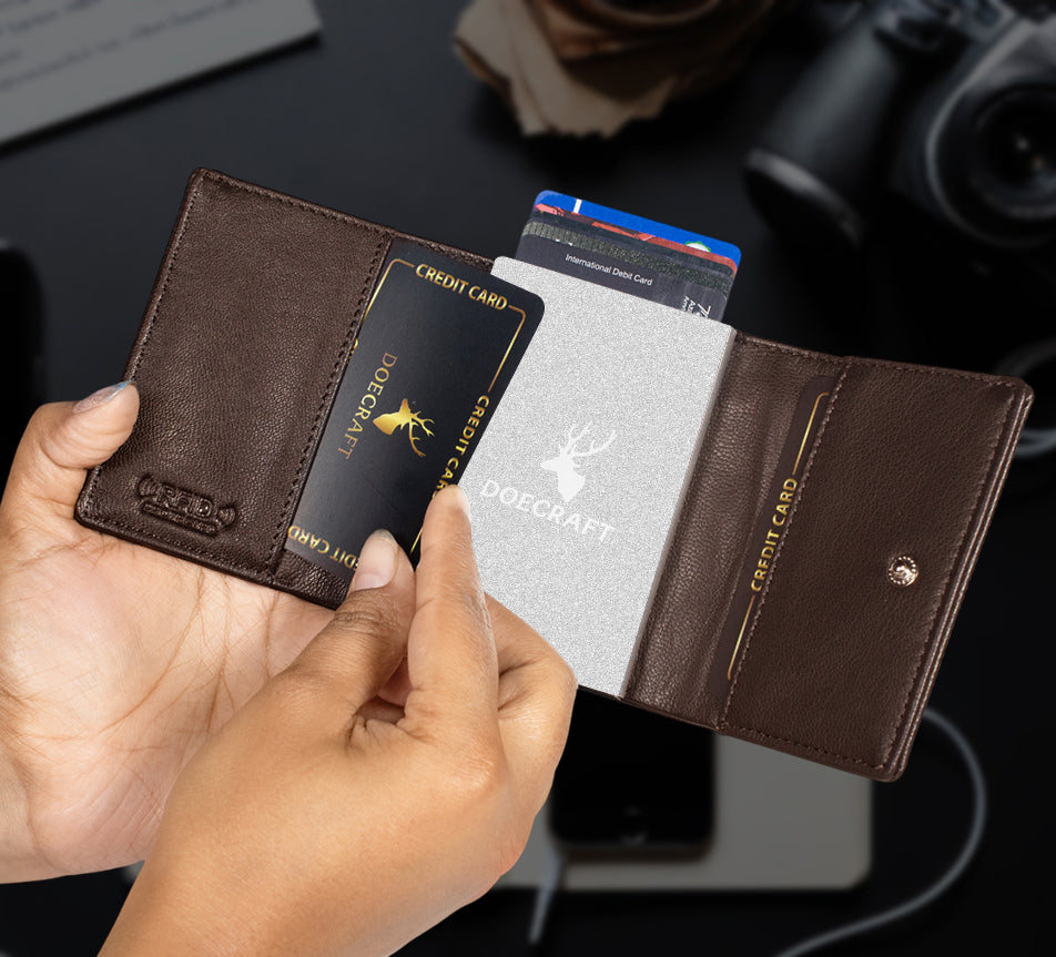 DOECRAFT Men Casual, Formal Brown, Silver Genuine Leather Wallet (8 Card Slots)