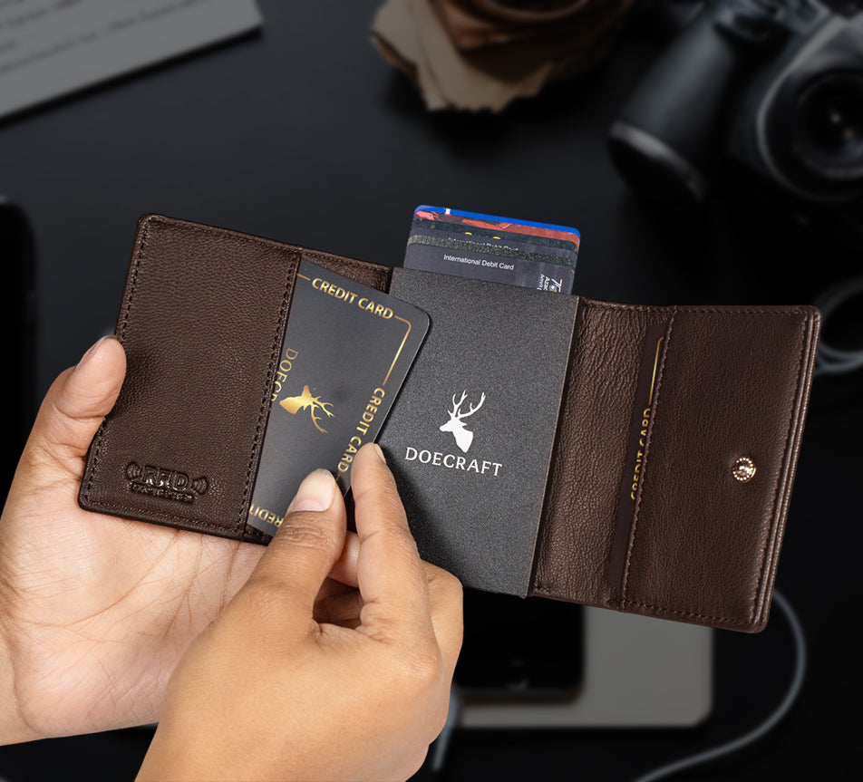 DOECRAFT Men Casual, Formal Brown Genuine Leather Wallet (8 Card Slots)