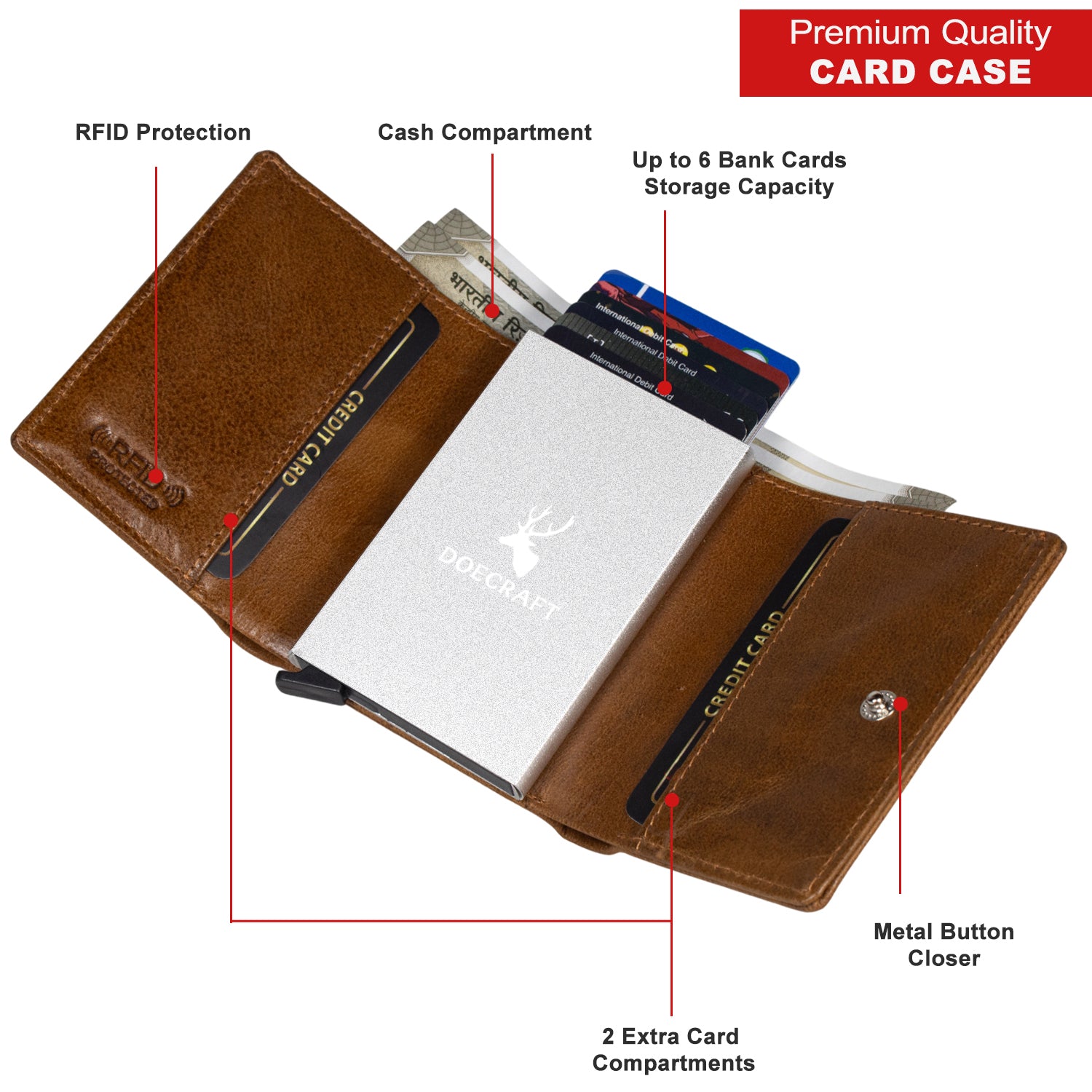 DOECRAFT Men Casual, Formal Tan, Silver Genuine Leather Wallet (8 Card Slots)