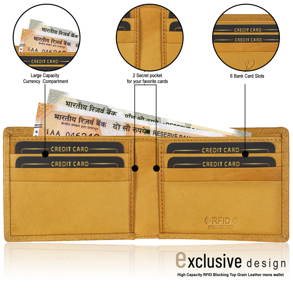 DOECRAFT Men Casual, Formal Yellow Genuine Leather Wallet (8 Card Slots)