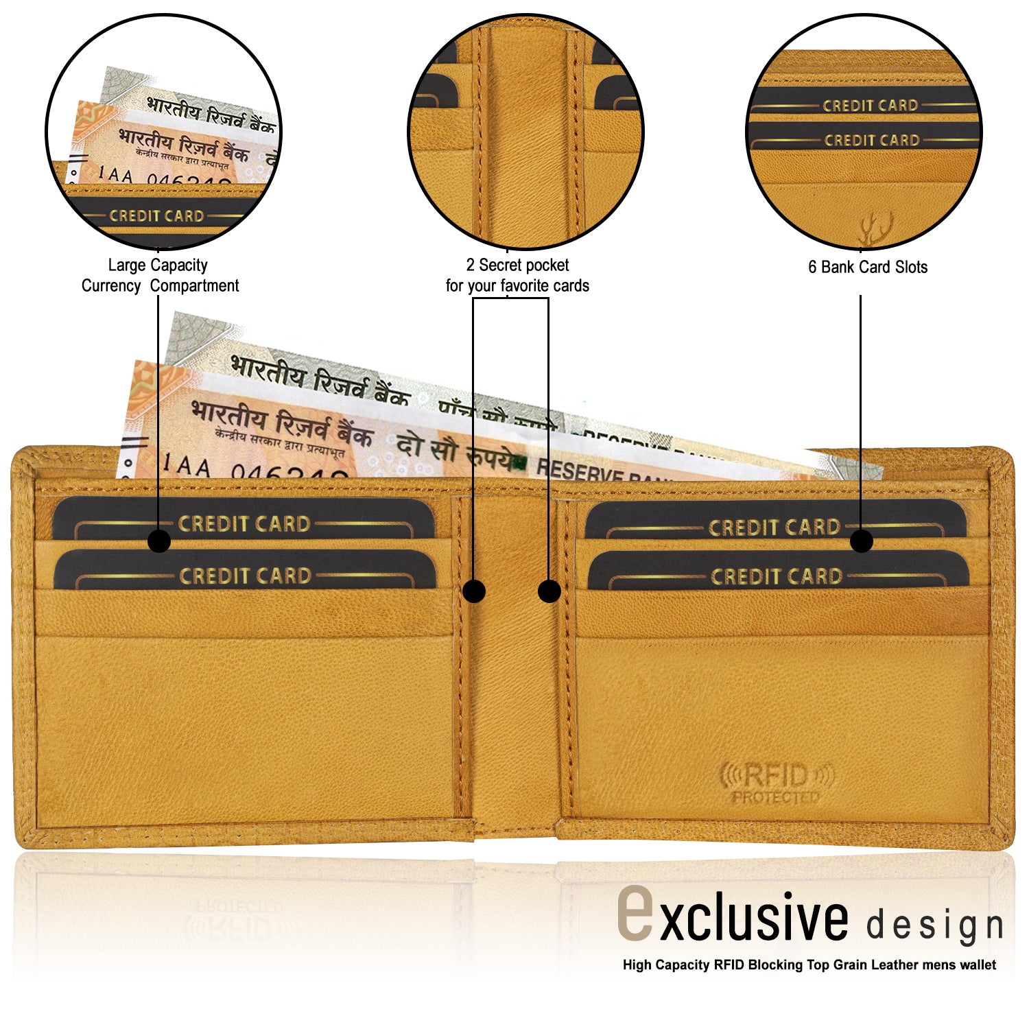 DOECRAFT Men Casual, Formal Yellow Genuine Leather Wallet (8 Card Slots)