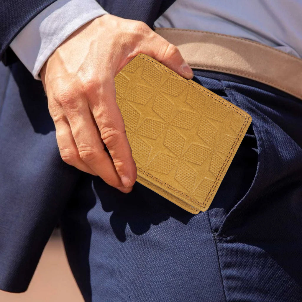 DOECRAFT Men Casual, Formal Yellow Genuine Leather Wallet (8 Card Slots)