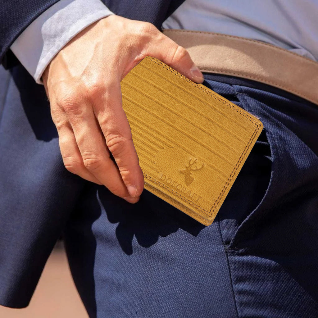 DOECRAFT Men Casual, Formal Yellow Genuine Leather Wallet (8 Card Slots)