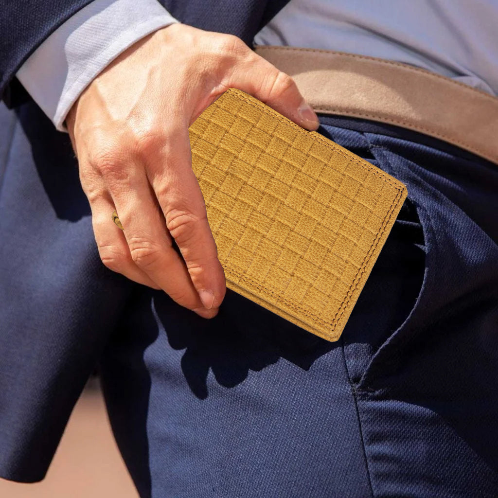 DOECRAFT Men Casual, Formal Yellow Genuine Leather Wallet (8 Card Slots)