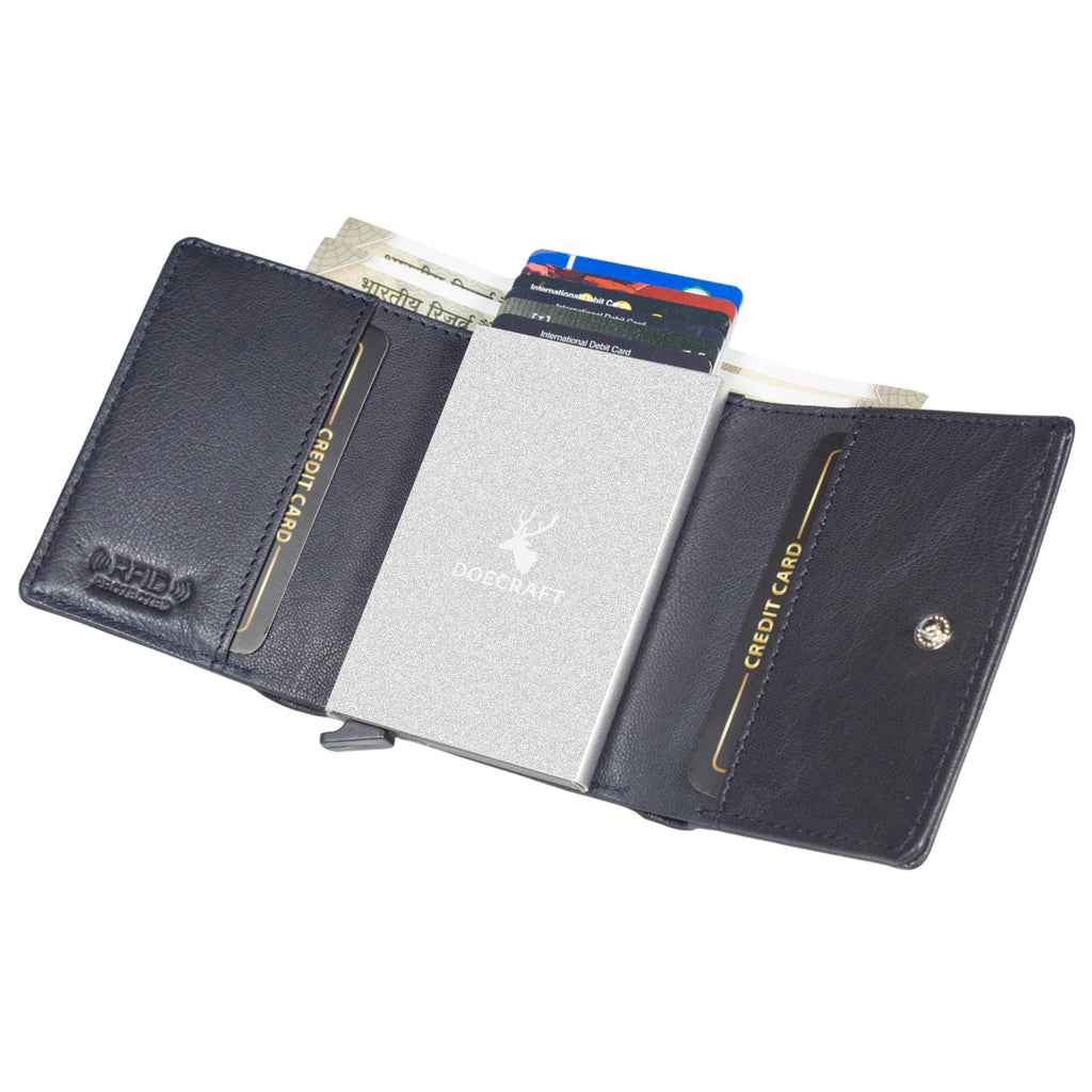 DOECRAFT Men Casual, Formal Blue, Silver Genuine Leather Wallet (8 Card Slots)