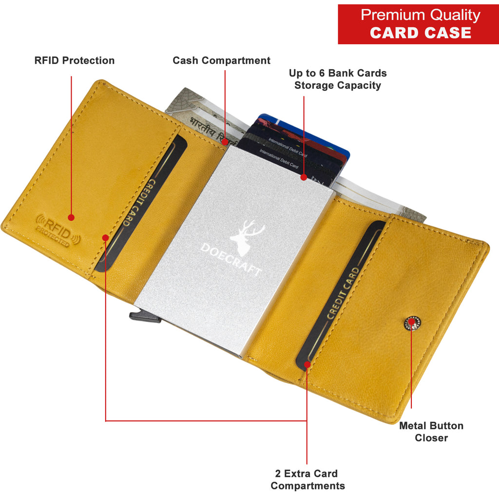 DOECRAFT Men Casual, Formal Yellow, Silver Genuine Leather Wallet (8 Card Slots)