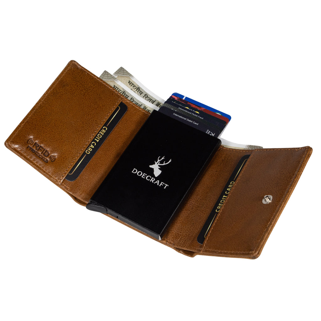 DOECRAFT Men Casual, Formal Tan, Black Genuine Leather Wallet (8 Card Slots)