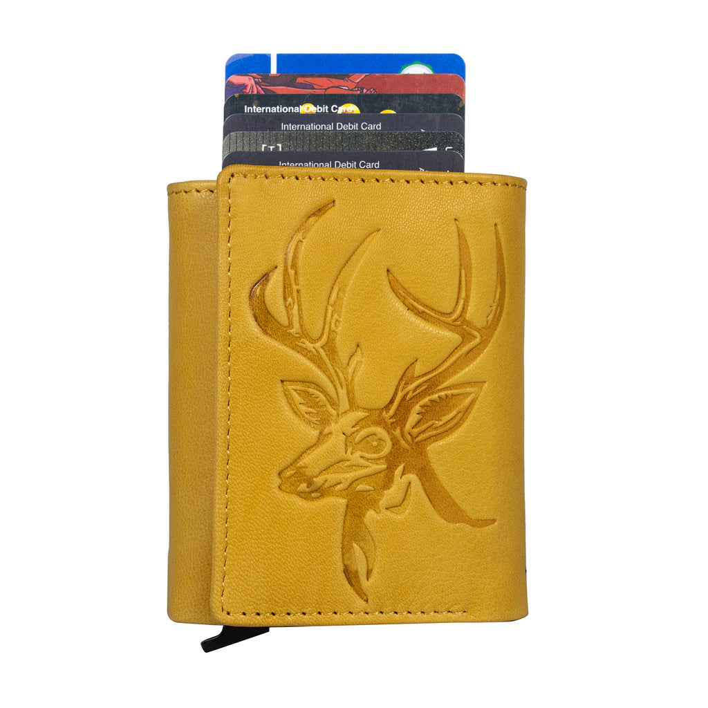 DOECRAFT Men Casual, Formal Yellow, Silver Genuine Leather Wallet (8 Card Slots)