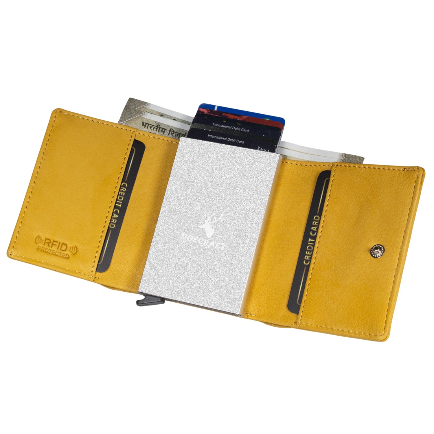 DOECRAFT Men Casual, Formal Yellow, Silver Genuine Leather Wallet (8 Card Slots)