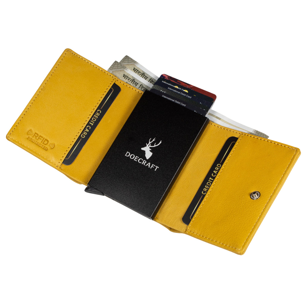 DOECRAFT Men Casual, Formal Yellow, Black Genuine Leather Wallet (8 Card Slots)